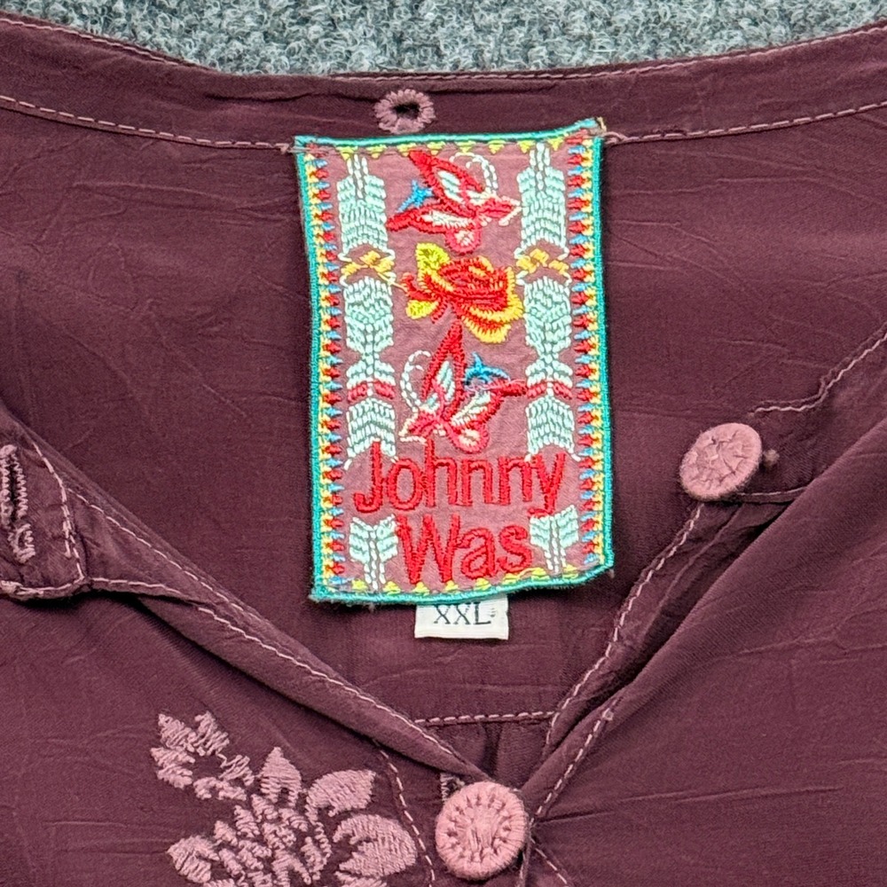 Johnny Was Tunic Top Sz XXL Burgundy Floral Embroidered Lace Boho Indie Peasant - Picture 3 of 16